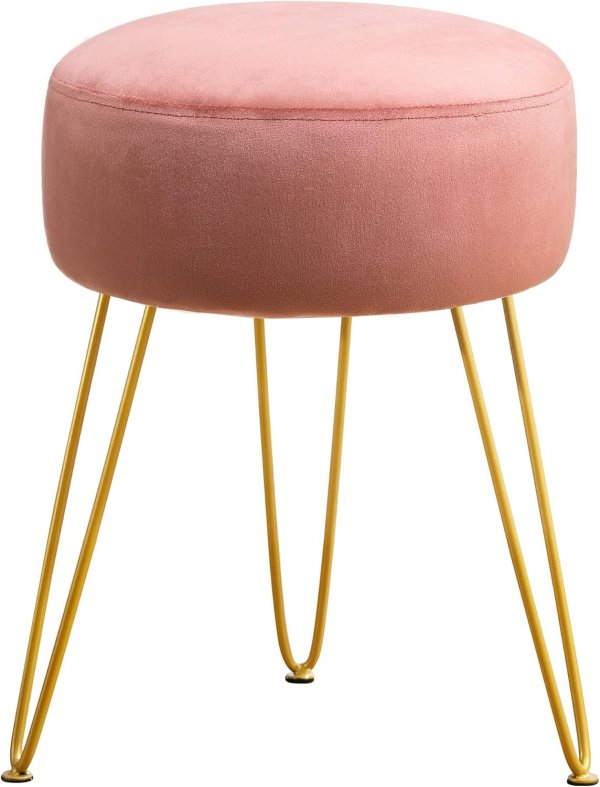 Vanity Stool, Pink Vanity Stools for Makeup Room, Round Ottoman Foot Stool, Velvet Footrest Vanity Chair for Bathroom Vanity, Bedroom, Living Room, Entryway, Offices