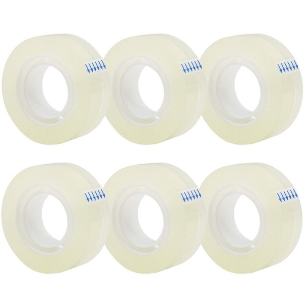 6 Rolls Transparent Tape Refills, Clear Tape, All-Purpose Transparent Glossy Tape for Office, Home, School