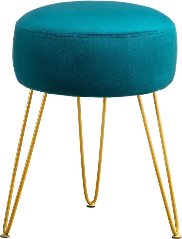 Vanity Stool, Teal Vanity Stools for Makeup Room, Round Ottoman Foot Stool, Velvet Footrest Vanity Chair for Bathroom Vanity, Bedroom, Living Room, Entryway, Offices