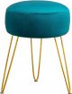 Vanity Stool, Teal Vanity Stools for Makeup Room, Round Ottoman Foot Stool, Velvet Footrest Vanity Chair for Bathroom Vanity, Bedroom, Living Room, Entryway, Offices