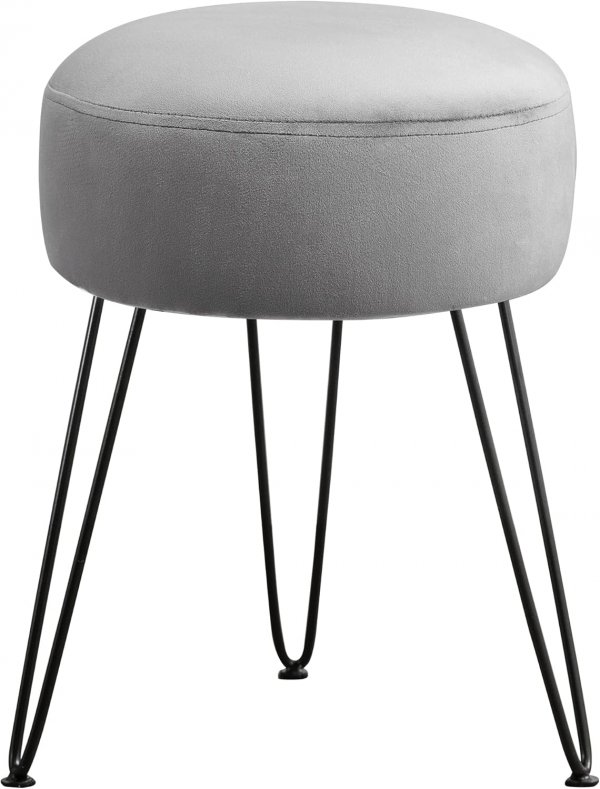 Vanity Stool, Gray Vanity Stools for Makeup Room, Round Ottoman Foot Stool, Velvet Footrest Vanity Chair for Bathroom Vanity, Bedroom, Living Room, Entryway, Offices