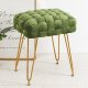 Velvet Vanity Stool, Rectangle Ottoman, Upholstered Make up Foot Stool with Gold Metal Legs and Padded Seat, Modern Footstool for Living Room, Bedroom,Dressing Room, Avocado Green