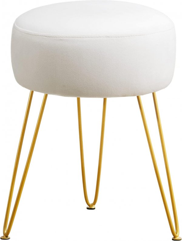 Vanity Stool, White Vanity Stools for Makeup Room, Round Ottoman Foot Stool, Velvet Footrest Vanity Chair for Bathroom Vanity, Bedroom, Living Room, Entryway, Offices