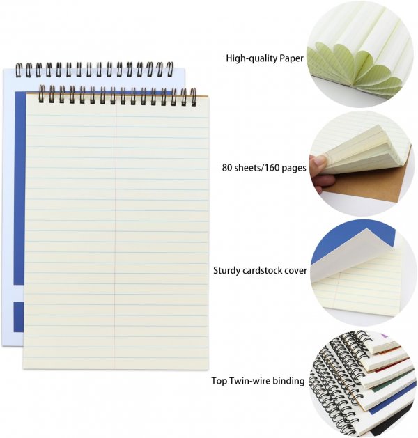 Steno Pads,6 Pack Notepads 6x9 Inches,80 Sheets White Paper Gregg Rule Steno Notebooks for Writing Notes in School, University, College, Office