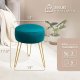 Vanity Stool, Teal Vanity Stools for Makeup Room, Round Ottoman Foot Stool, Velvet Footrest Vanity Chair for Bathroom Vanity, Bedroom, Living Room, Entryway, Offices